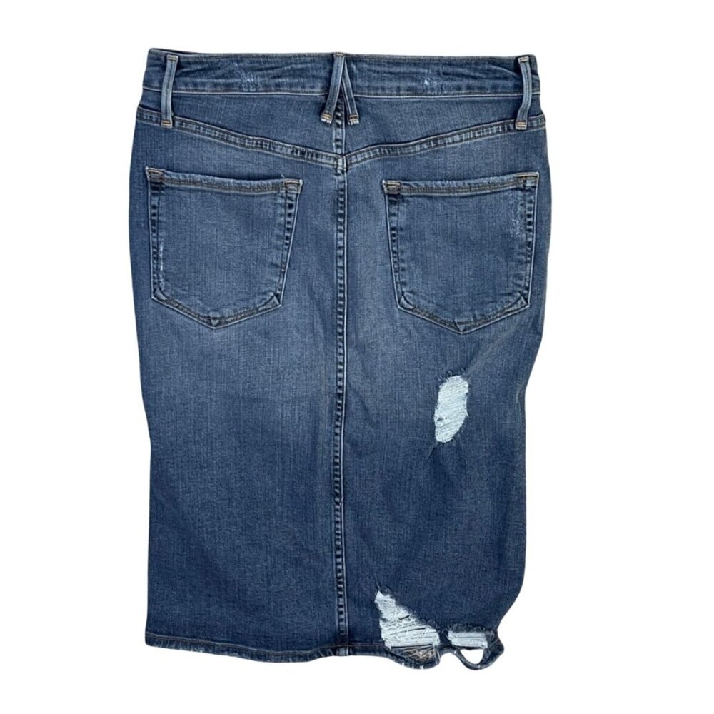Good American Denim Pencil Skirt Distressed Med Wash Stretch Size 8 High Waisted - Picture 2 of 7